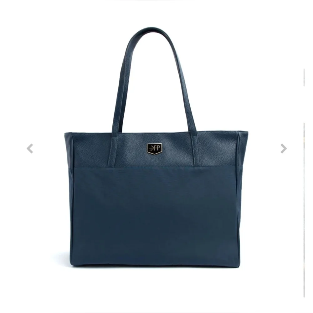 Freshly Picked Everyday Tote Diaper Bag Navy Blue Faux Leather Insulated Pocket